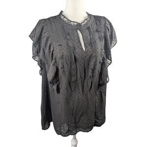 torrid Black Sheer Swiss Dot Ruffle Keyhole Blouse